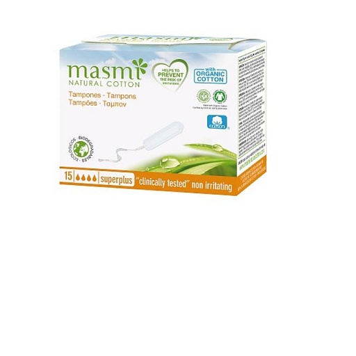 MASMI NATURAL COTTON. Гигиенические тампоны  Super Plus из органического хлопка  15 шт
